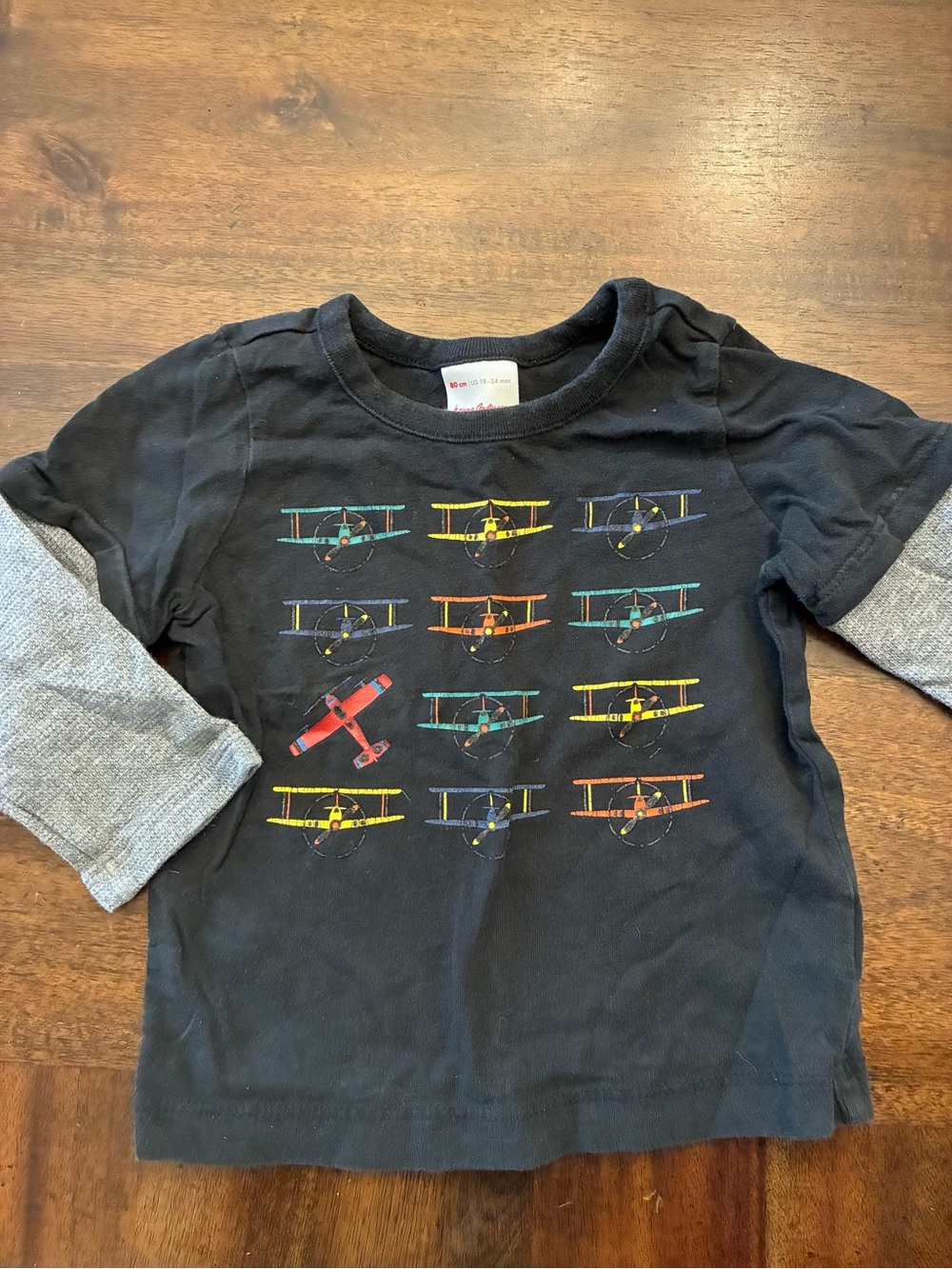 Hanna Andersson Shirt Long Sleeve 18-24 Months Airplane Black Cracking on Planes